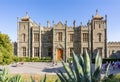 Alupka, Crimea - August 2020: Vorontsov palace and gardens facade in south Crimea Royalty Free Stock Photo