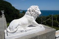 Alupka, Crimea - July 10. 2019. Lion on porch of the southern facade of the Vorontsov Palace