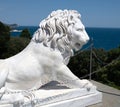 Alupka, Crimea - July 10. 2019. Lion on porch of the southern facade of the Vorontsov Palace