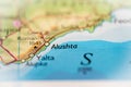Alushta, Crimea highlighted on a world map Royalty Free Stock Photo