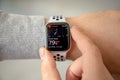 Man hand with Apple Watch Series 4 with Heart Rate