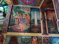 Aluthgama, Sri Lanka - May 04, 2018: Paintings and frescoes in the Kande Viharaya Temple in Sri Lanka