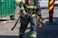 San Jose Fire Fighter on the seen during an Alviso scrap yard fire