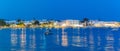 Alyki touristic area at Paros island in Greece at blue hour.