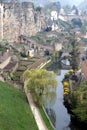 Alzette river and town wall in Luxembourg City Royalty Free Stock Photo