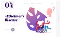 Alzheimer Disease Website Landing Page. Medical Nurse Pushing Wheelchair with Senior Man Having Memory