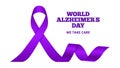 Alzheimer disease world day. Dementia, purple ribbon vector poster Royalty Free Stock Photo