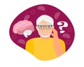 Alzheimer old man, neurology health care, Parkinson or dementia metaphor are shown.