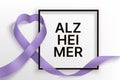 Alzheimer`s day horizontal banner with ribbon and frame