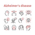 Alzheimer`s disease and dementia. Symptoms. Line icons set. Vector signs for web graphics.