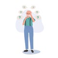 Alzheimer's in elderly concept. Senior man with Aging and Memory Loss. Flat vector cartoon illustration