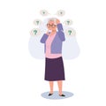 Alzheimer's in elderly concept. Senior Woman with Aging and Memory Loss. Flat vector cartoon illustration