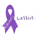 Alzheimers awareness month Novermber handwritten lettering. Alzheimers warrior phrase. Purple support ribbon. Web banner