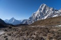 Ama Dablam and Cholatse mountain peak at Dzongla village, Everest region, Nepal Royalty Free Stock Photo