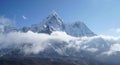 Ama Dablam 6814m clouds covered peak View near Dingboche settlement in Sagarmatha National Park, Nepal. Everest Base Camp EBC