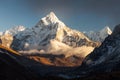 Ama Dablam 6856m peak near the village of Dingboche in the Khumbu area of Nepal, on the hiking trail leading to the