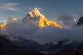 Ama Dablam 6856m peak near the village of Dingboche in the Khumbu area of Nepal, on the hiking trail leading to the