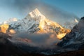 Ama Dablam 6856m peak near the village of Dingboche in the Khumbu area of Nepal, on the hiking trail leading to the Royalty Free Stock Photo