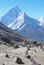 Ama Dablam mountain peak rises above trail to Everest Base Camp Royalty Free Stock Photo