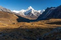 Ama Dablam mountain peak view from Dzongla village before cross Chola pass in Everest region, Himalaya mountains range in Nepal Royalty Free Stock Photo