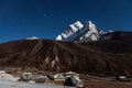 Ama Dablam mountain and the village at night. Royalty Free Stock Photo