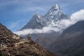 Ama Dablam mountain with white stupa, Everest region