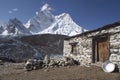 Ama Dablam and Traditional Nepalese Stone House. Sagarmatha National Park, Trek to Everest Base Camp