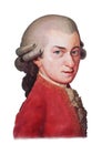 Amadeus Mozart watercolor illustration portrait Royalty Free Stock Photo