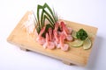 Amaebi Sashimi (Sweet Shrimp) with Lime sliced isolated on white Royalty Free Stock Photo