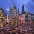 Amagertorv Square and Stork Fountain in the Morning, Copenhagen, Denmark Royalty Free Stock Photo