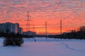 Amaing sunset over snowy fields