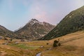 Amaing sunset. Vall d Incles landscape with Alt de Juclar peak. Incles, Canillo, Andorra Royalty Free Stock Photo
