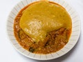 Amala from green plantain on Seafood Egusi (Egunsi) stew a Nigeria cuisine from melon seed Royalty Free Stock Photo