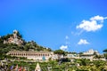 Amalfi city panoramic view cityscape on torre dello ziro, mountain rock cliff and blue sky Royalty Free Stock Photo