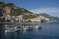 Amalfi cityscape on coast line of mediterranean sea, Italy Royalty Free Stock Photo