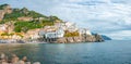 Amalfi cityscape on coast of mediterranean sea in the morning, Italy