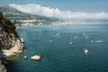 Amalfi Coast and boats sailing in the Gulf of Salerno