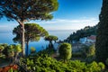 Amalfi Coast with Gulf of Salerno from Villa Rufolo gardens in Ravello, Italy Royalty Free Stock Photo