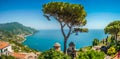 Amalfi Coast from Villa Rufolo gardens in Ravello, Campania, Italy Royalty Free Stock Photo