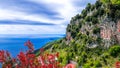 Amalfi Costline, Naples, Italy. Panoramic view of the Amalfi coastline, with vertical rocky cliffs and luxuriant vegetation. Royalty Free Stock Photo