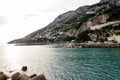 AMALFI, ITALY NOVEMBER 7 2019: Amalfi city and costana amalfitana beautiful view from the pier