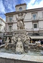 Amalfi, Italy, September 26, 2023: Fountain with the figure of Saint Andrew in the Cathedral Square of Amalfi Royalty Free Stock Photo