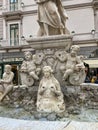 Amalfi, Italy, September 26, 2023: Fountain with the figure of Saint Andrew in the Cathedral Square of Amalfi Royalty Free Stock Photo