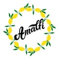 Amalfi. The name of Italian town on the Amalfi coast