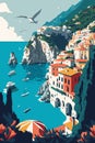 Amalfi. Seaside town in Italy. travel to Positano. landscape background Vector illustration