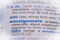Amalgamate word in a dictionary. Selective focus, close up Royalty Free Stock Photo