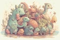 An amalgamation of all the prehistoric creatures forming a group hug. AI generation