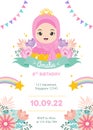 Birthday Party Printable Invitation Card with cute Hijab Princess