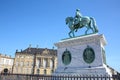 Amalienborg Palace Square with a statue of Frederick V on a horse. It is at the centre of Copenhagen, Denmark.