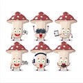 Amanita cartoon character are playing games with various cute emoticons